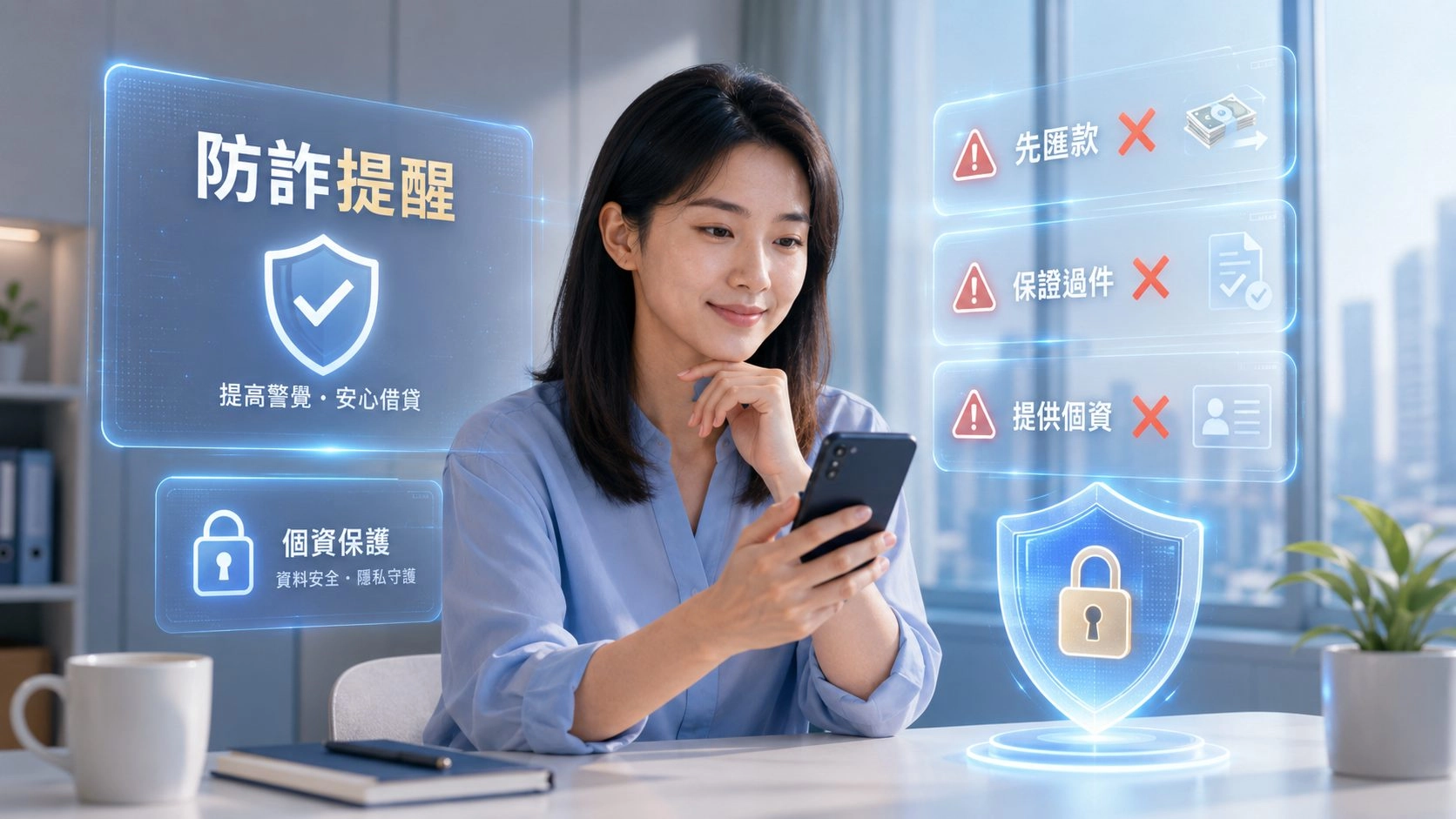 使用手機申請線上小額借款，金融科技介面顯示申請審核與撥款流程