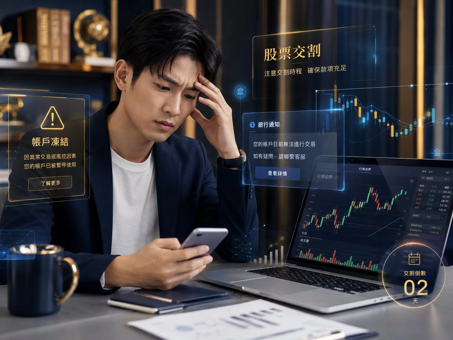 1台灣投資人查看手機帳戶凍結通知與股票交割資訊
