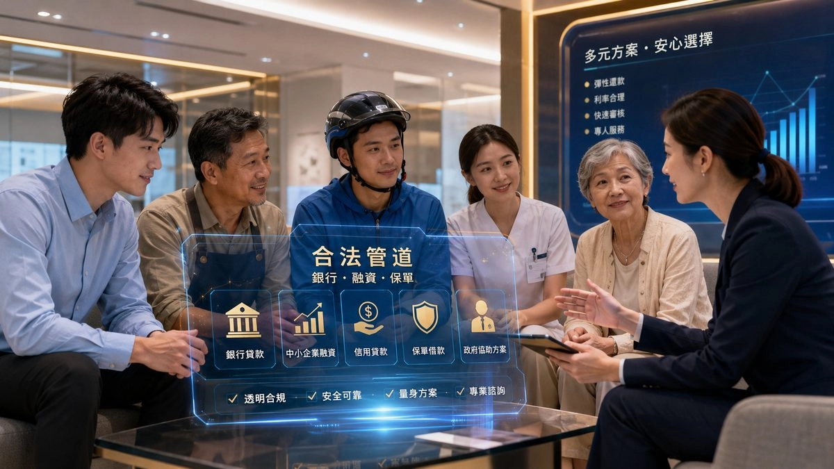 台灣常見合法線上借款管道比較,包含銀行、融資、保單與政府協助方案