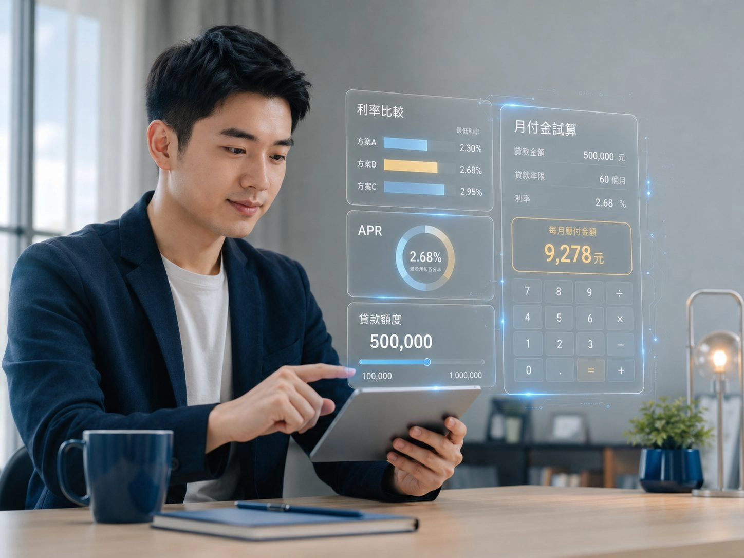 台灣上班族使用平板試算信貸 APR、貸款額度、利率比較與月付金